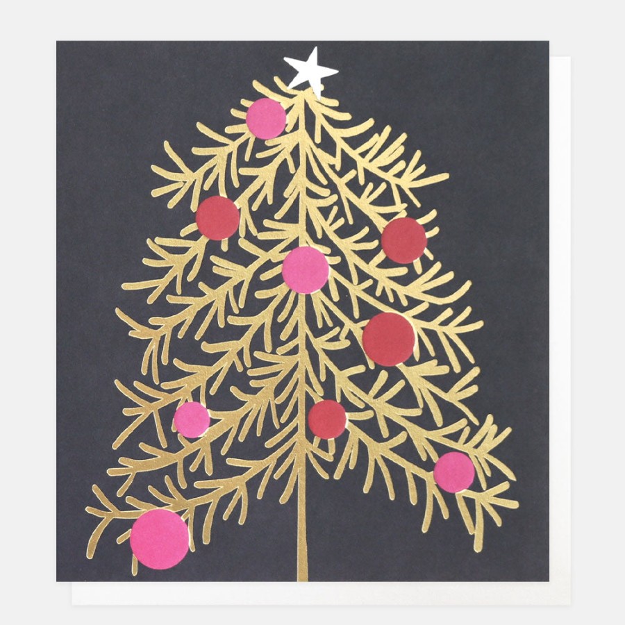 Clearance CAROLINE GARDNER Gold Tree With Baubles Charity Christmas Cards Pack Of 8