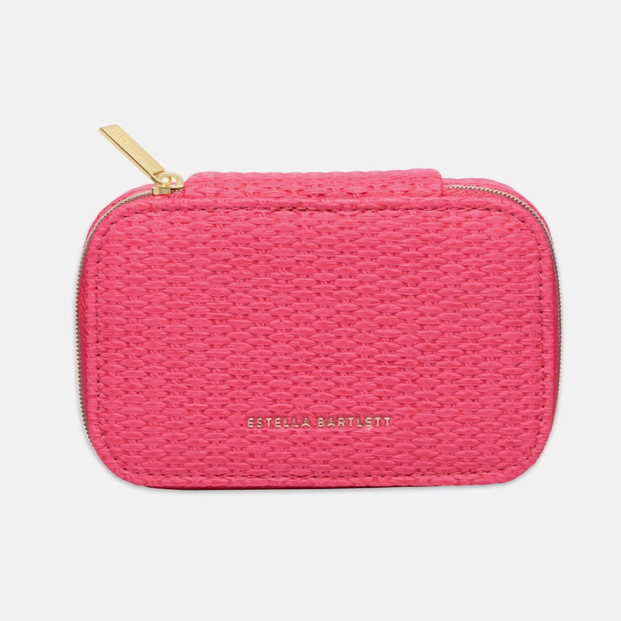 New ESTELLA BARTLETT Bright Pink Rattan Mini Jewellery Box