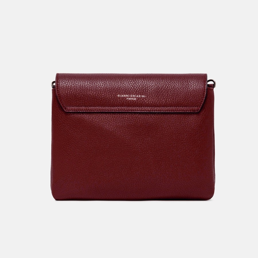 New GIANNI Dark Red Leather Three Flap Bag