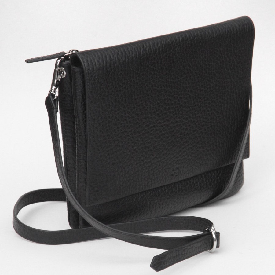 Clearance Caroline Gardner Black Pebble Leather Relaxed Hoxton Satchel