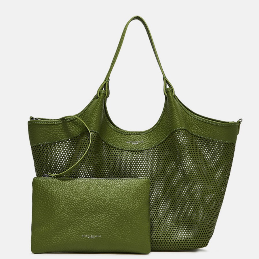 Clearance GIANNI Green Leather Cut Out Dua Tote Bag