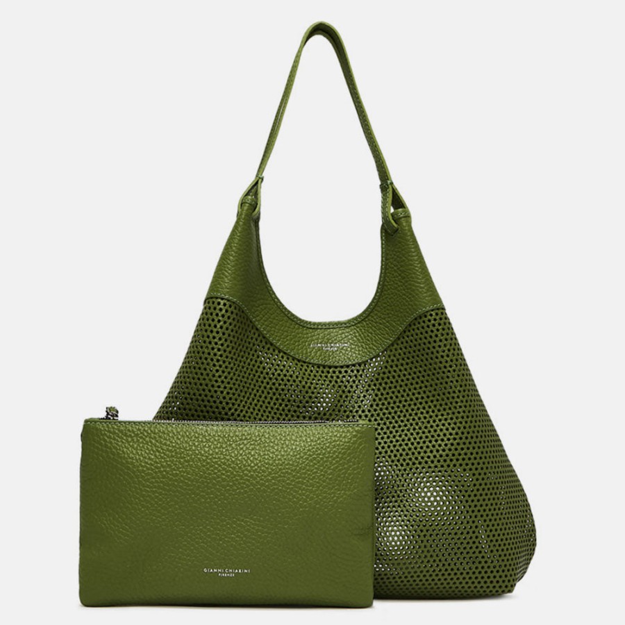 Clearance GIANNI Green Leather Cut Out Dua Tote Bag