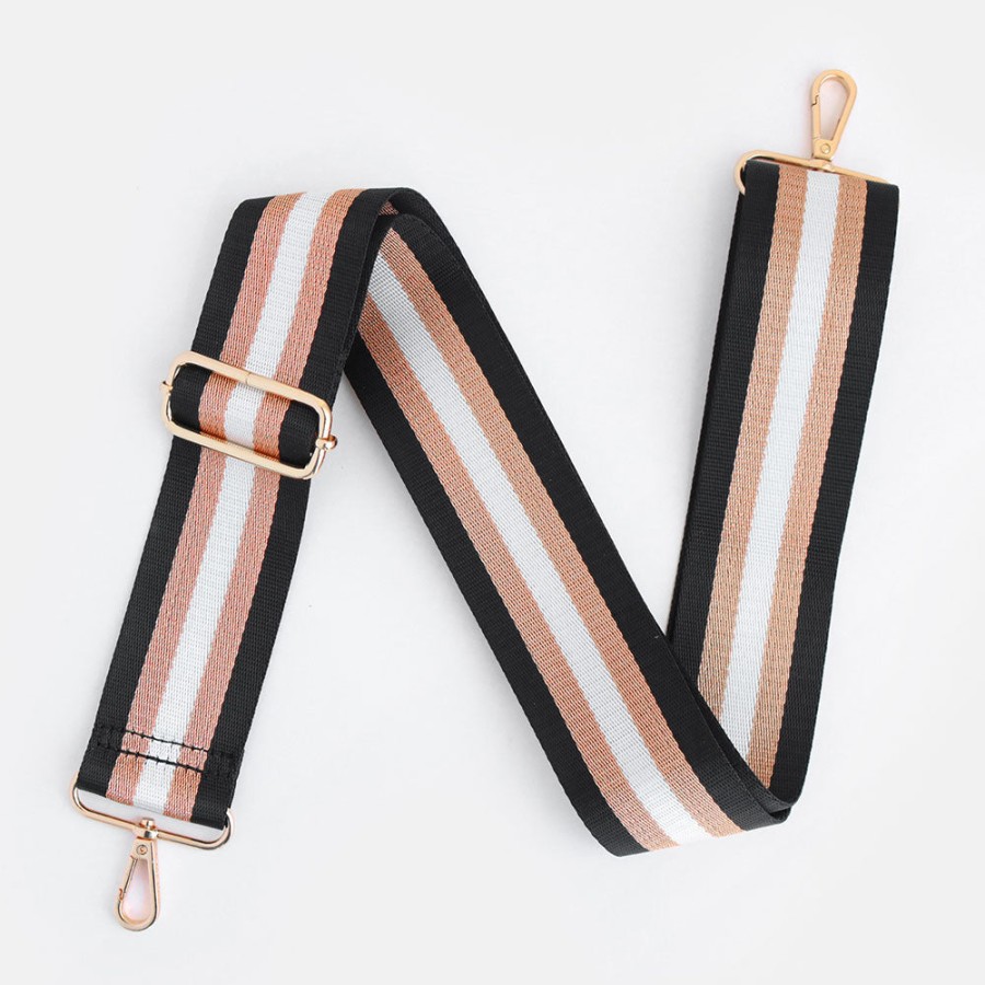 Clearance KRIS ANA Black/Rose Gold/White Stripe Webbing Handbag Strap