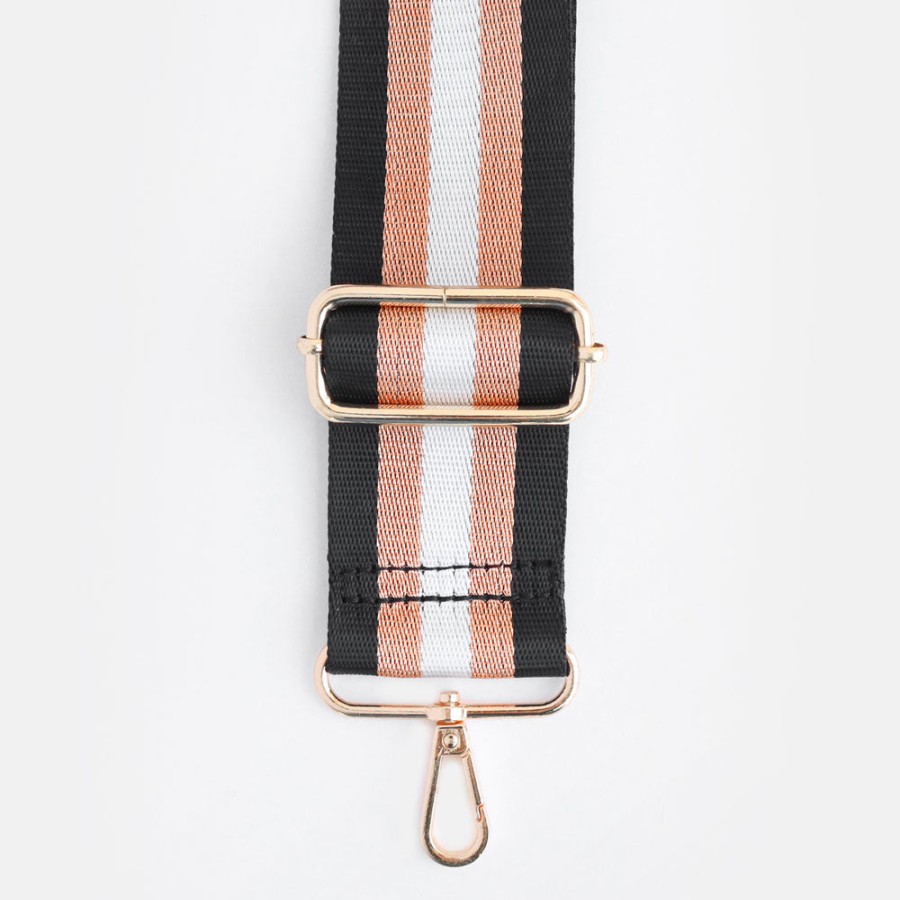 Clearance KRIS ANA Black/Rose Gold/White Stripe Webbing Handbag Strap