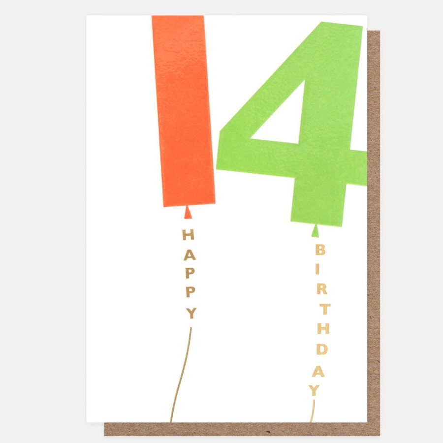 Clearance Caroline Gardner Orange/Green Balloon 14Th Birthday Card