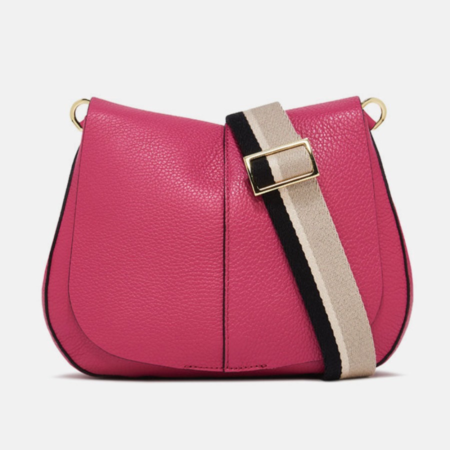 New GIANNI Bright Pink Leather Helena Saddle Bag