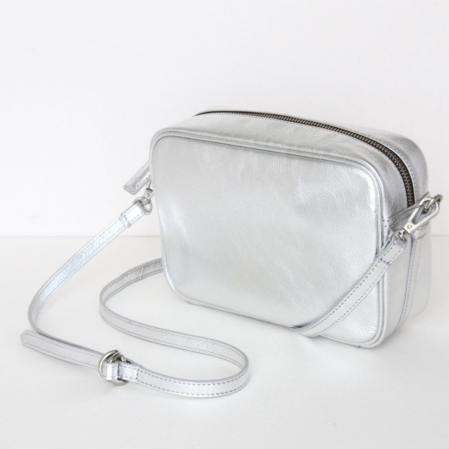 New Caroline Gardner Silver Leather Camera Bag