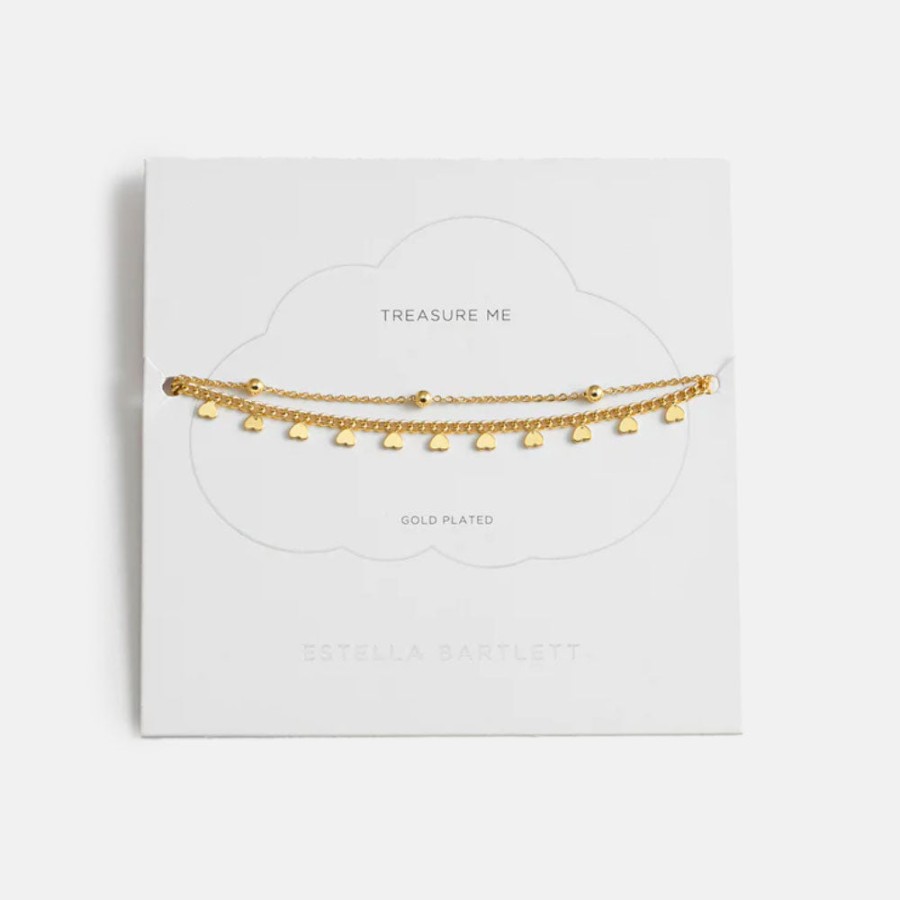 Hot ESTELLA BARTLETT Gold Plated Double Chain Heart Bracelet