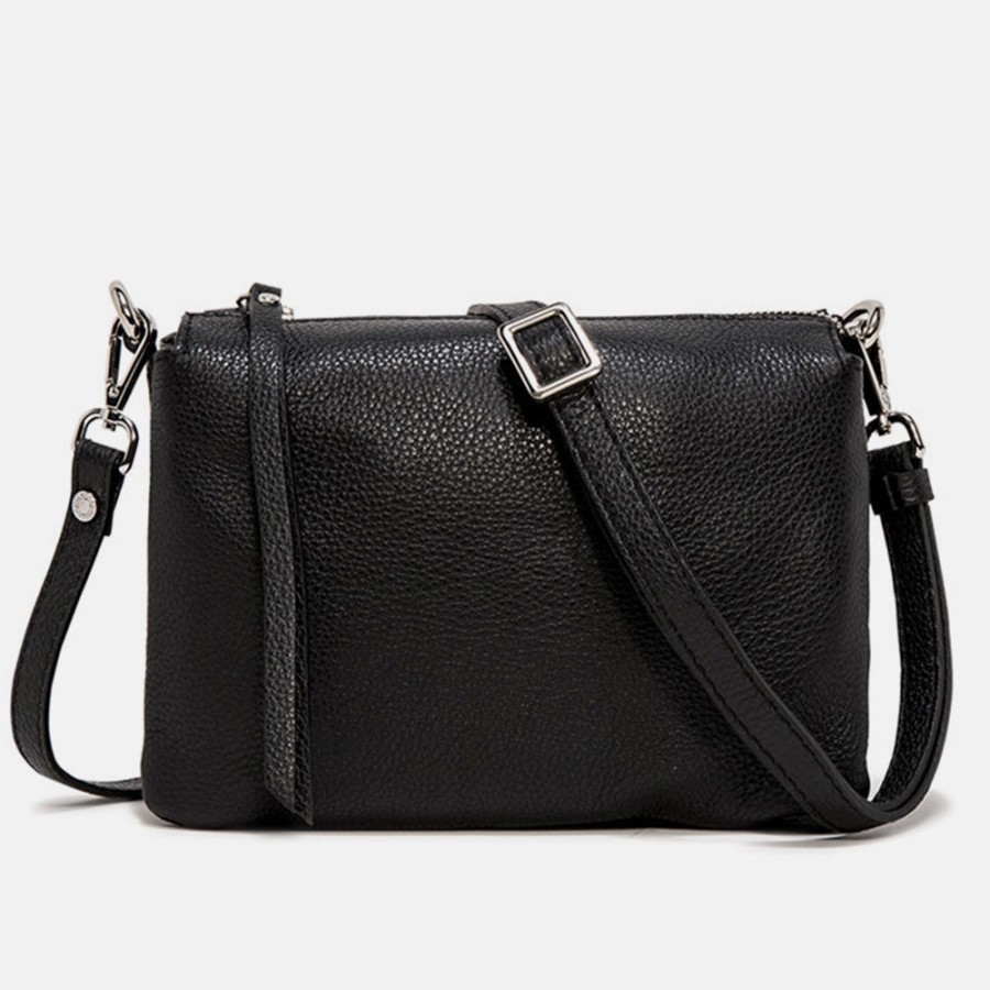 Hot GIANNI Black Leather Three Crossbody Bag