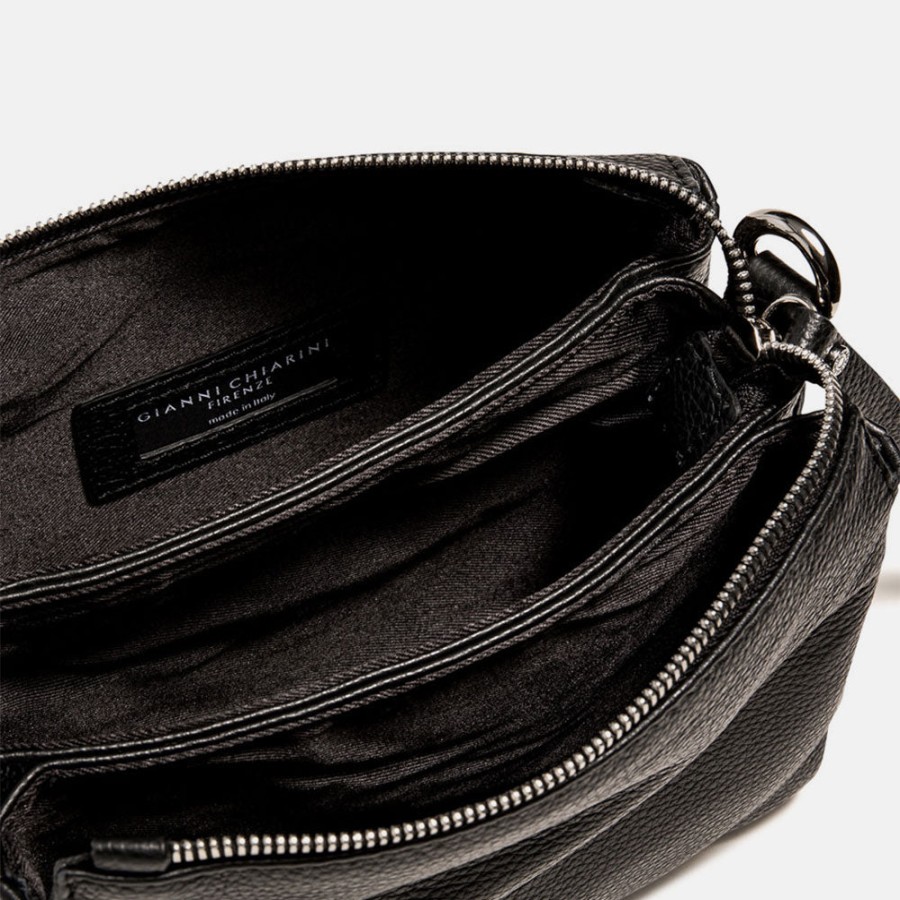 Hot GIANNI Black Leather Three Crossbody Bag