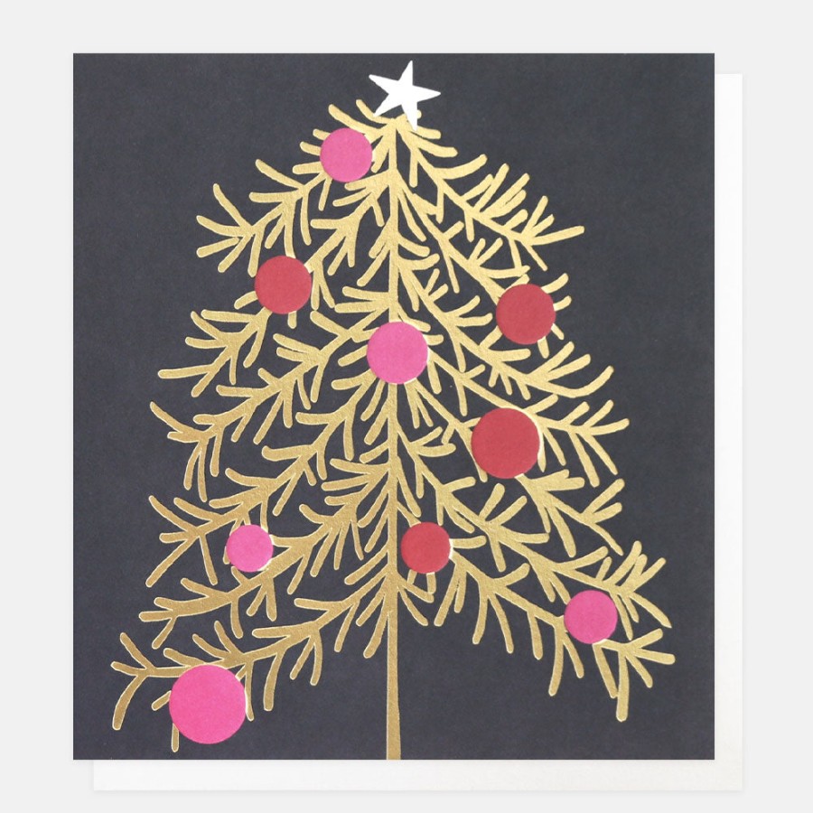 Hot CAROLINE GARDNER Gold Tree With Baubles Charity Christmas Cards Pack Of 8