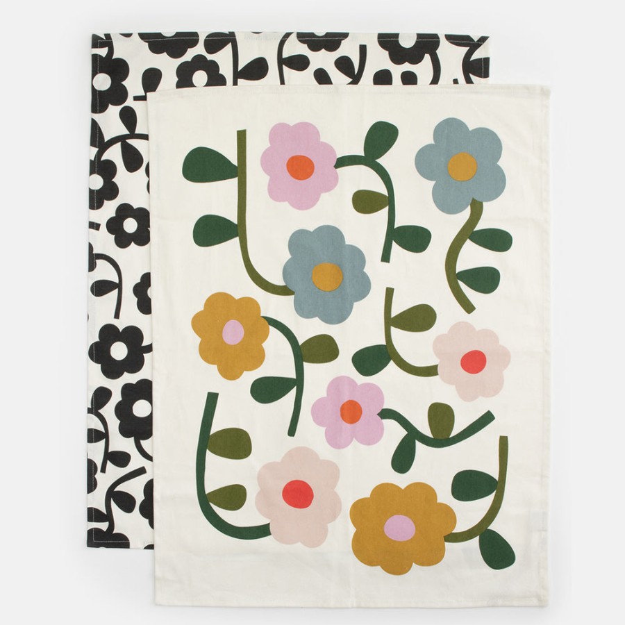 Best CAROLINE GARDNER Multi/Mono Floral Set Of 2 Tea Towels