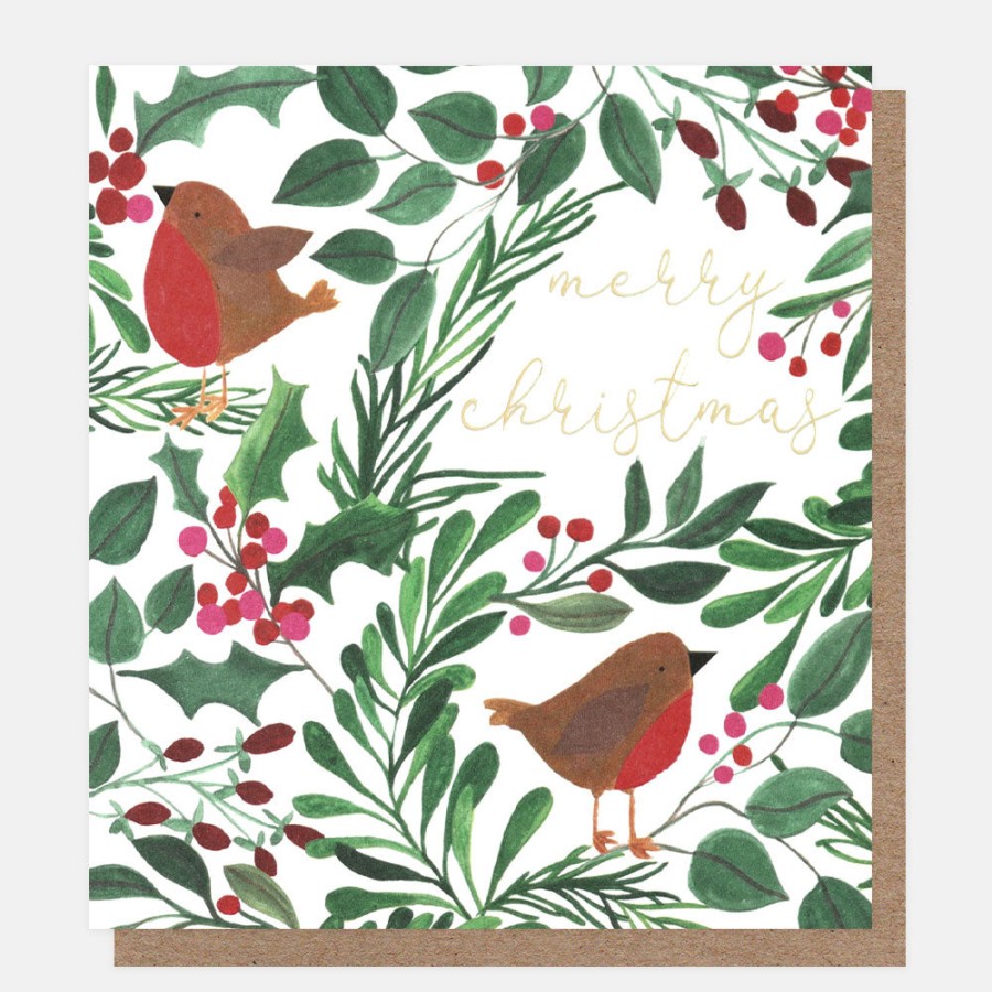 Clearance CAROLINE GARDNER Robins And Tree Charity Christmas Cards Pack Of 8