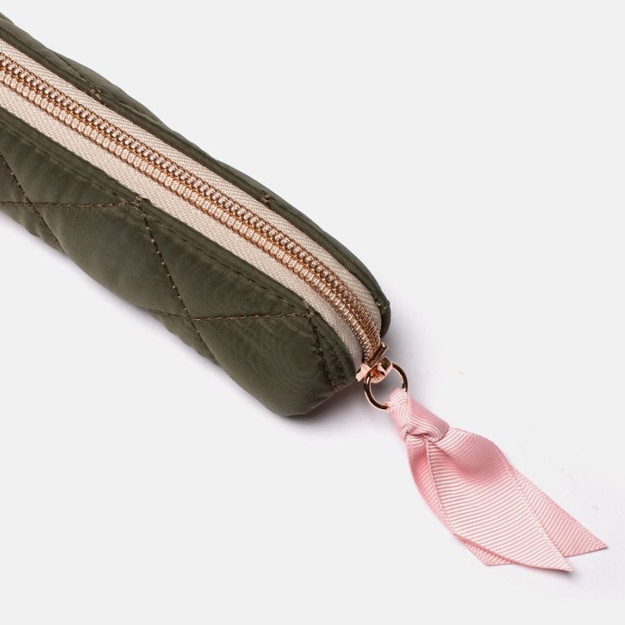 New CAROLINE GARDNER Khaki Quilted Small Pencil Case