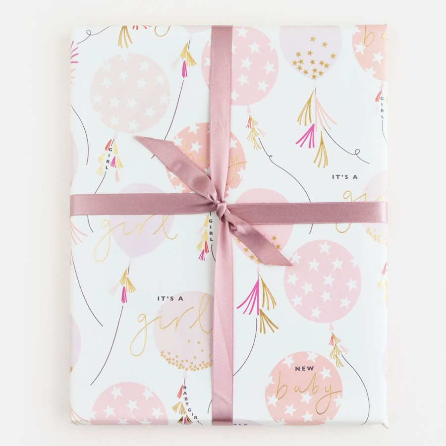 Best Caroline Gardner New Baby Girl Balloons Wrapping Paper