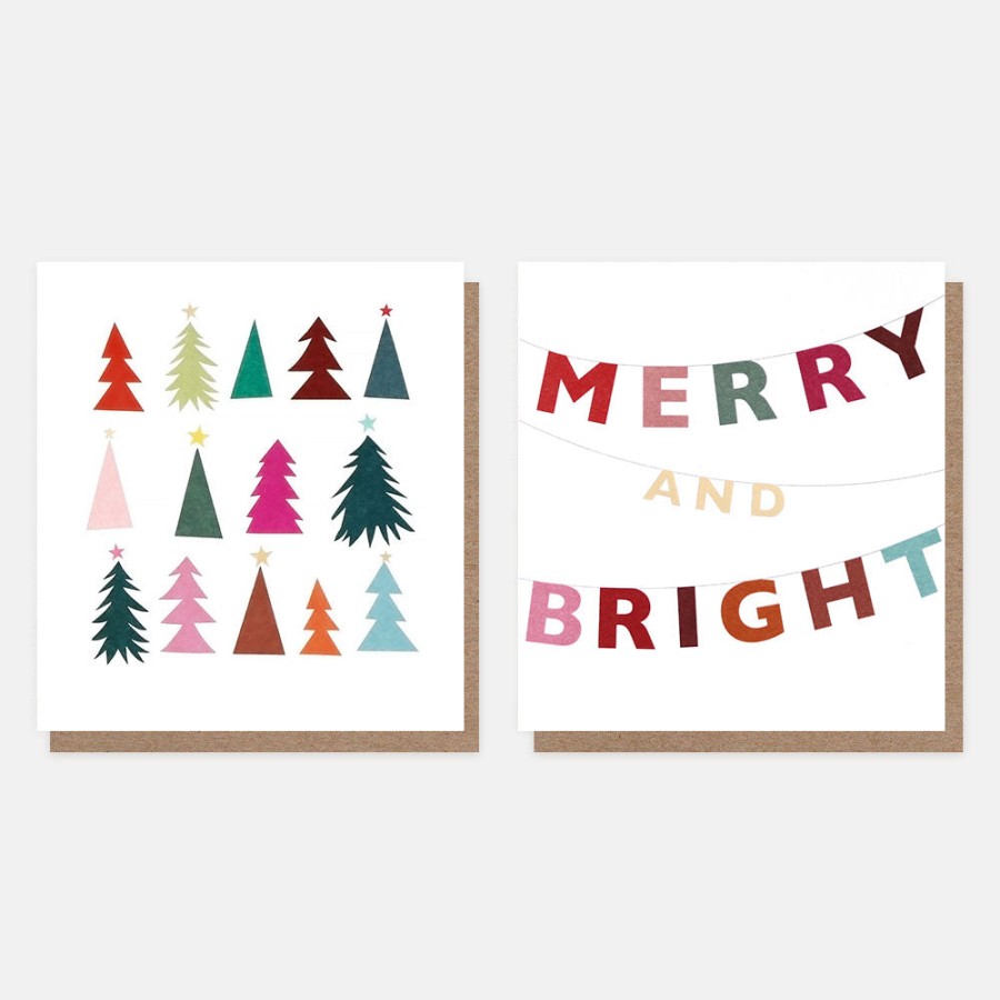 Best CAROLINE GARDNER Cut Out Trees And Bunting Charity Christmas Cards Pack Of 8