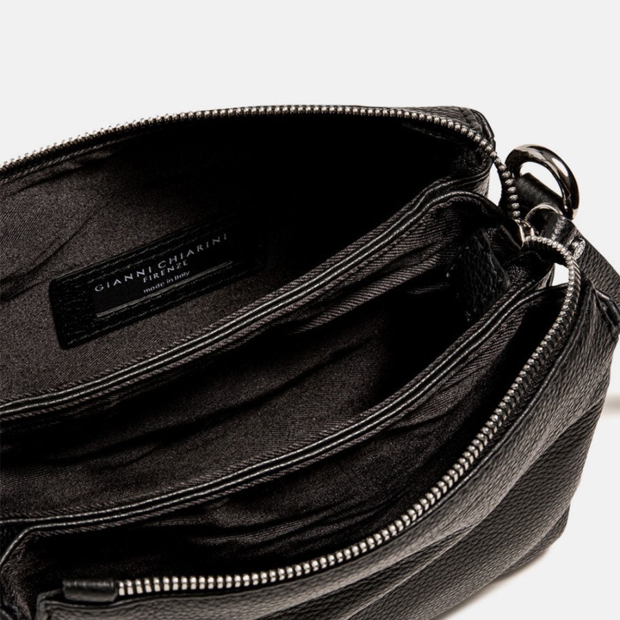 New GIANNI Black Leather Three Crossbody Bag