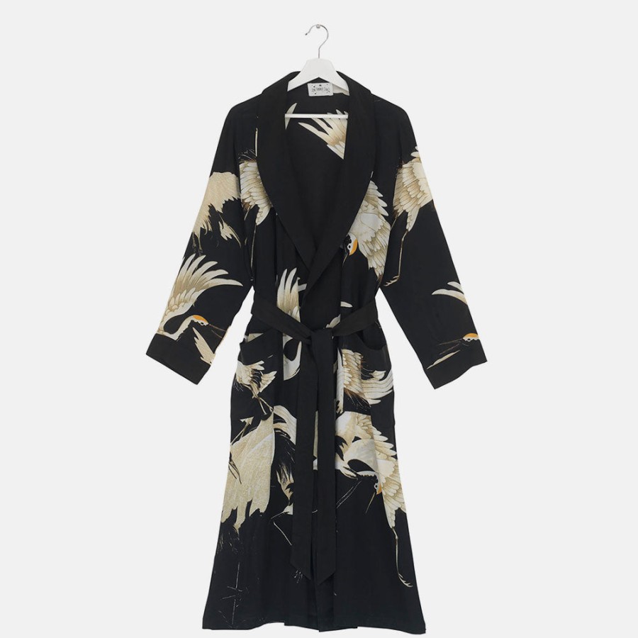 Hot ONE HUNDRED STARS Black Stork Luxe Crepe Dressing Gown