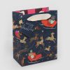 New CAROLINE GARDNER Reindeer & Sleighs Medium Christmas Gift Bag