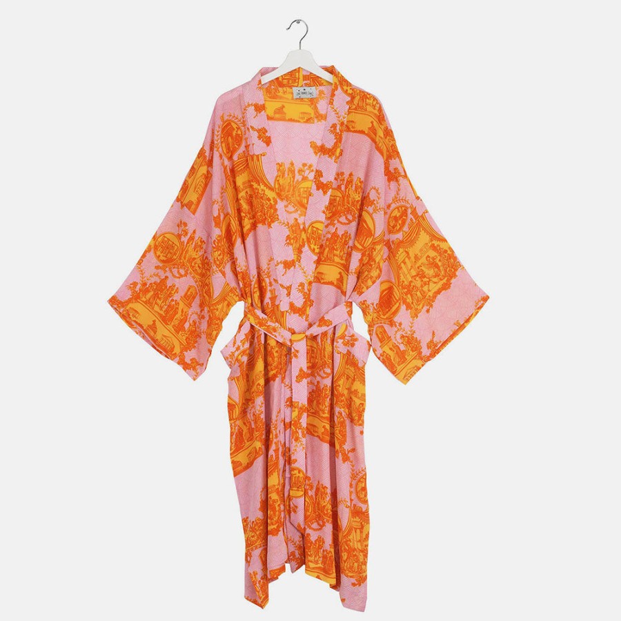 New ONE HUNDRED STARS Orange Ancient Columns Lightweight Long Kimono