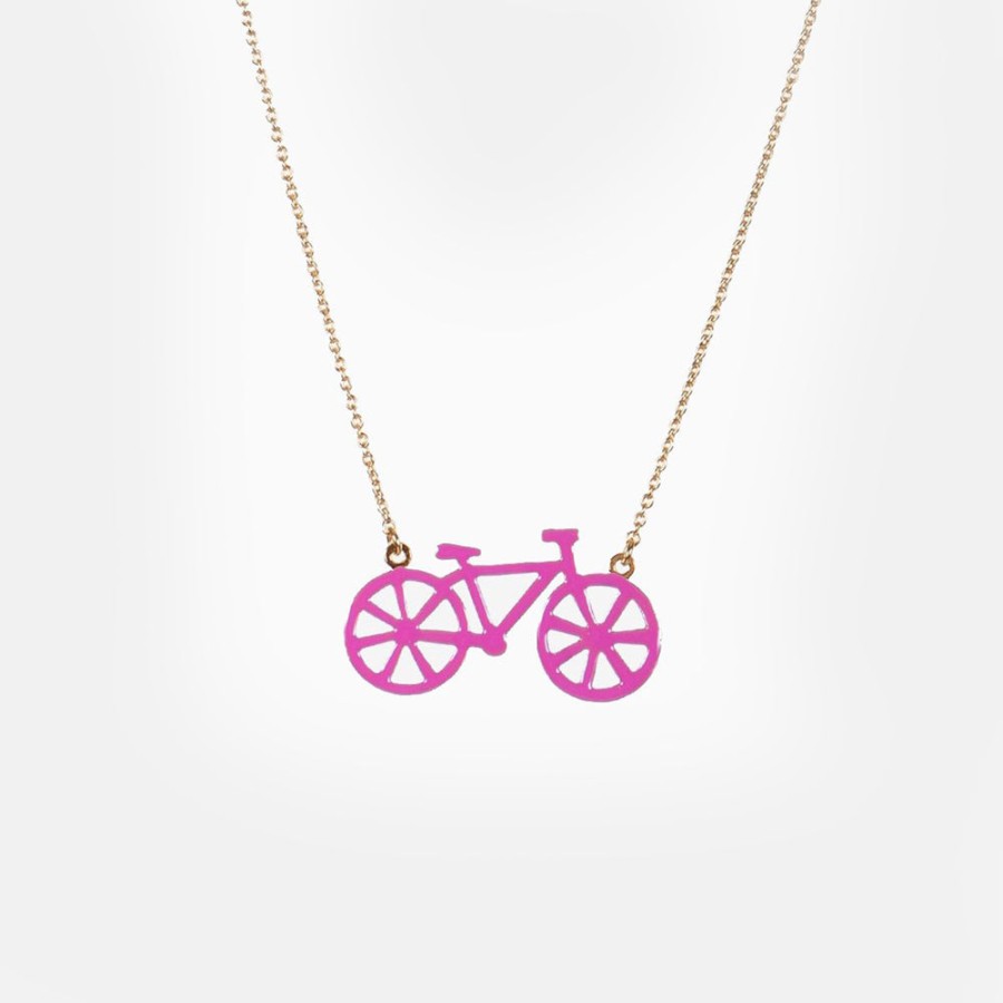 Best TITLEE Pink Bicycle 24K Gold Gilded Necklace