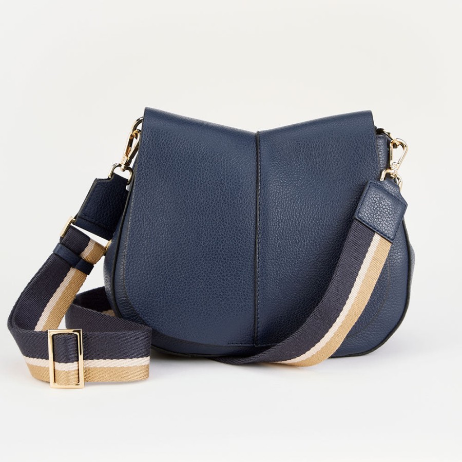 Hot GIANNI Navy Leather Helena Saddle Bag