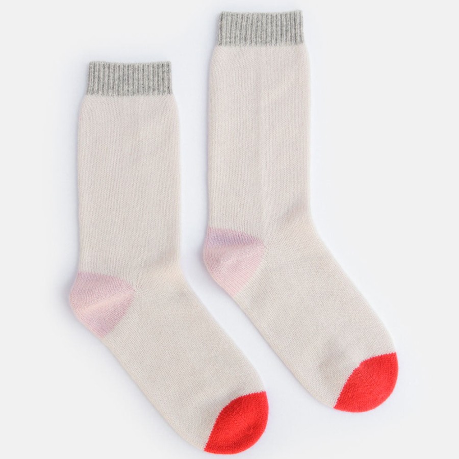 New Caroline Gardner Grey/Natural/Pale Pink/Coral Cashmere Bedsocks