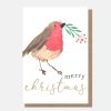 Wholesale CAROLINE GARDNER Robin With Sprig Small Christmas Card Pack Of 10