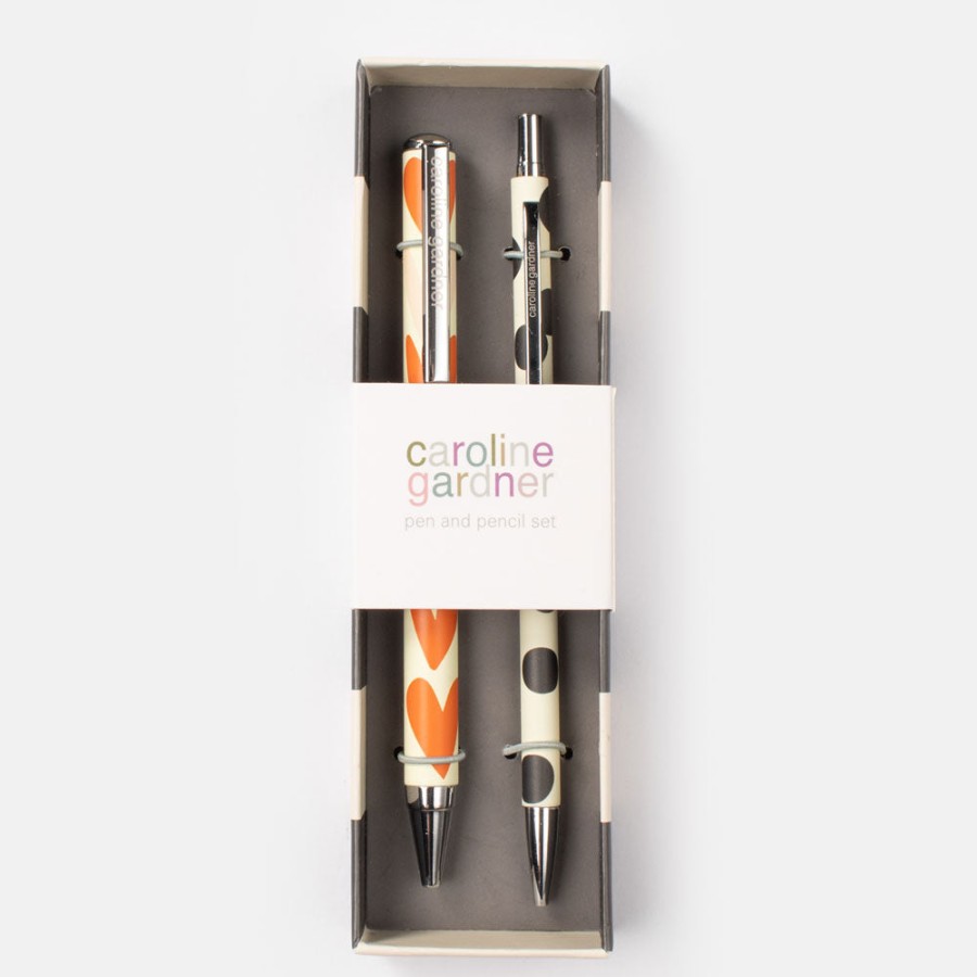 Hot CAROLINE GARDNER Hearts/Spot Boxed Pen And Pencil Set Of 2