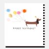 New CAROLINE GARDNER Pom Pom Sausage Dog & Balloons Birthday Card