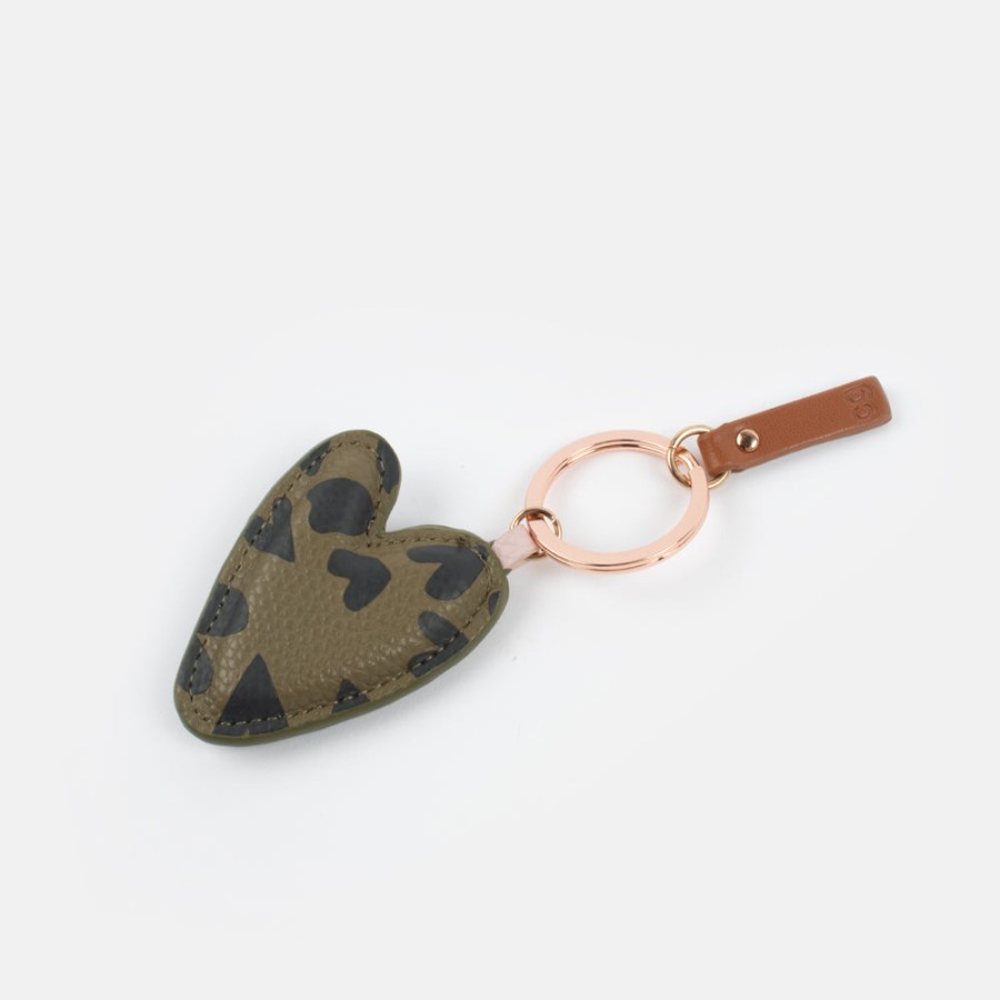 New CAROLINE GARDNER Khaki Printed Heart Keyring