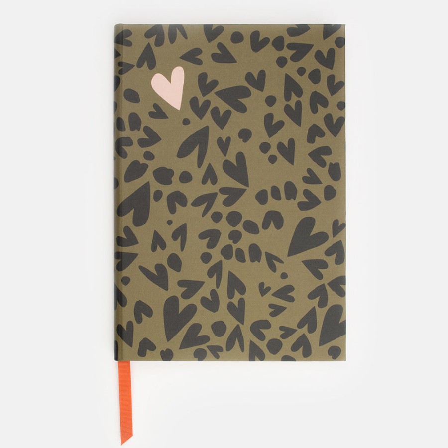 New CAROLINE GARDNER Khaki/Black Heart Hardback Notebook