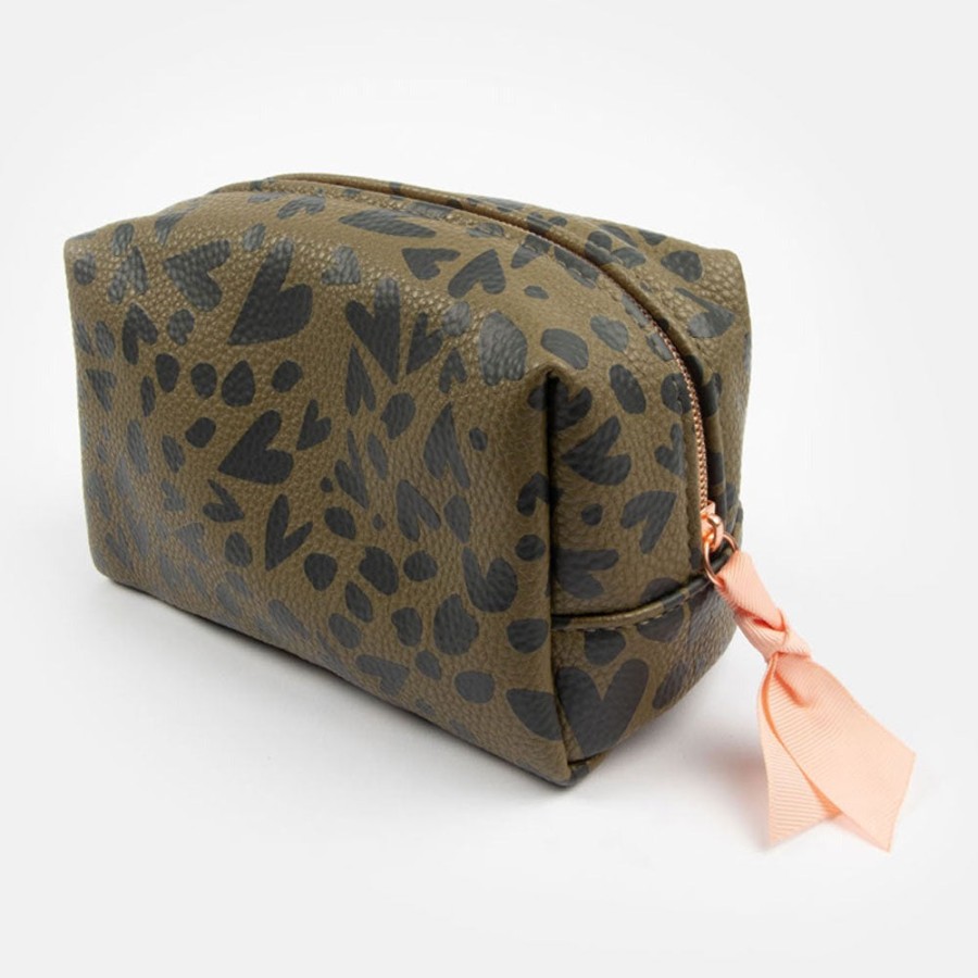 Clearance CAROLINE GARDNER Khaki/Black Heart Cube Cosmetic Bag