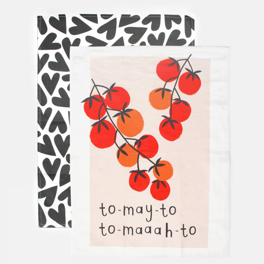 Hot CAROLINE GARDNER Tomato/Mono Hearts Tea Towel Set Of 2