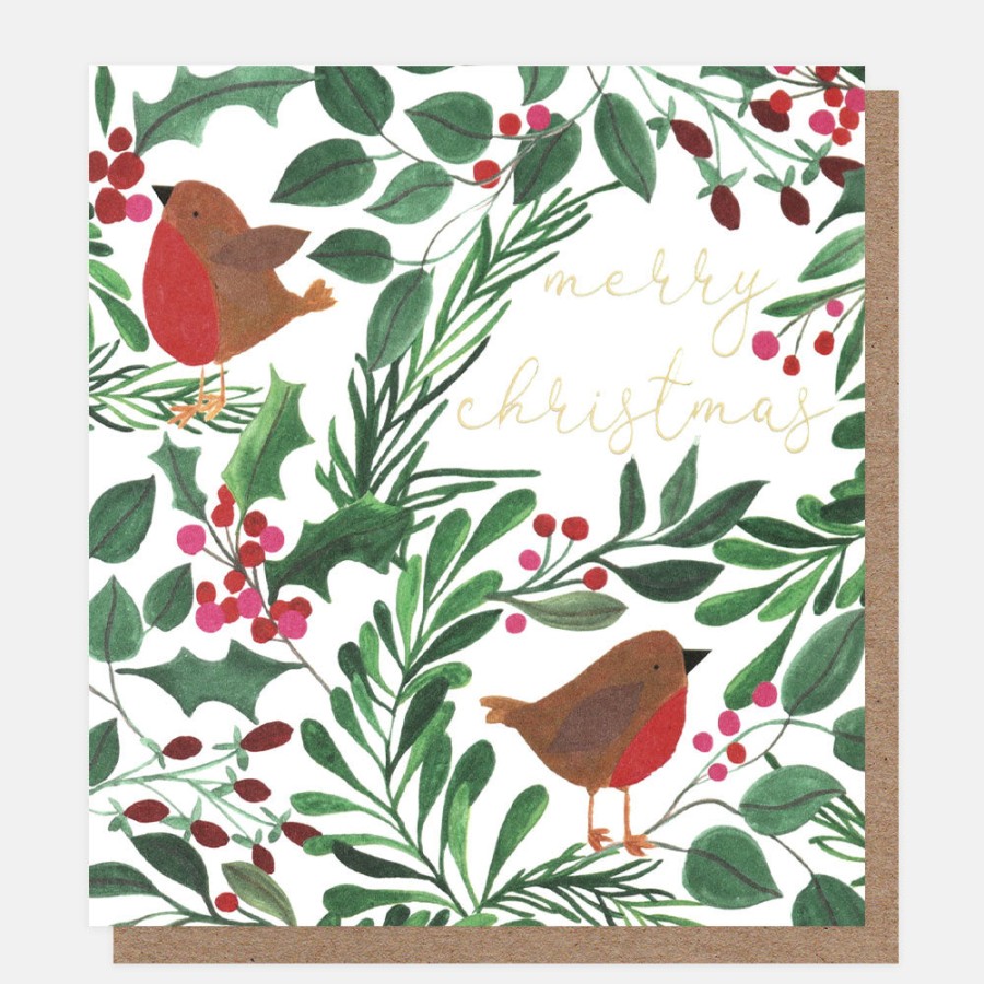 Hot CAROLINE GARDNER Robins And Tree Charity Christmas Cards Pack Of 8