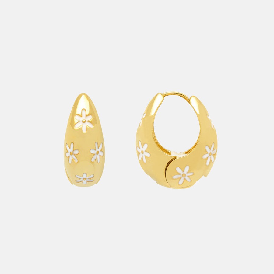 Best ESTELLA BARTLETT Gold Plated Flower Chunky Hinge Hoops Earrings