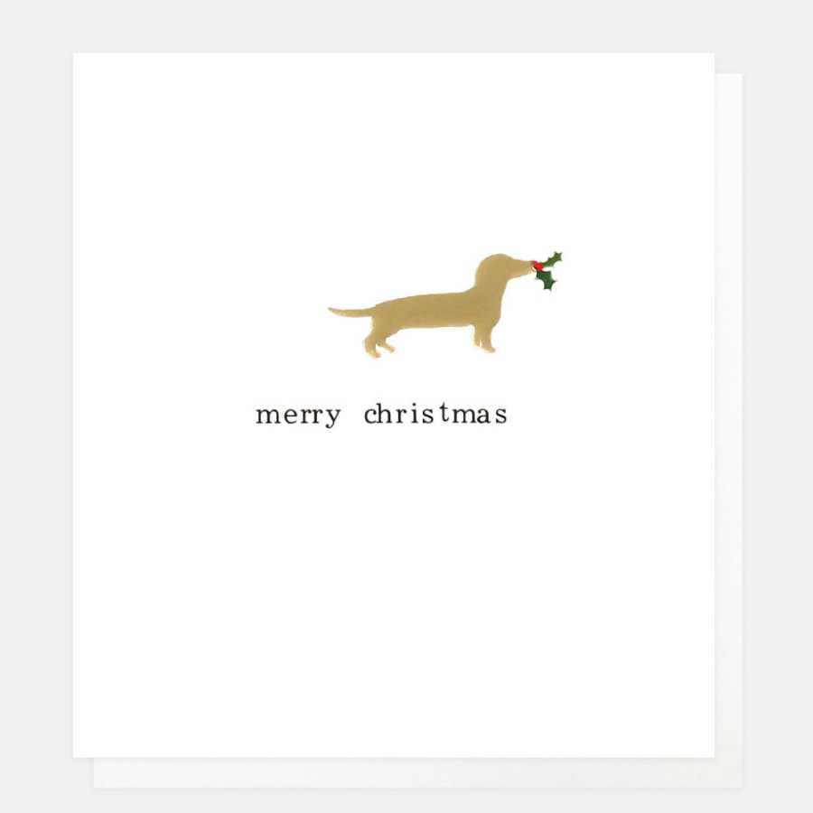 New CAROLINE GARDNER Gold Foil Embossed Sausage Dog Christmas Card