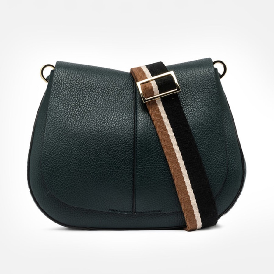 New GIANNI Dark Green Leather Helena Saddle Bag