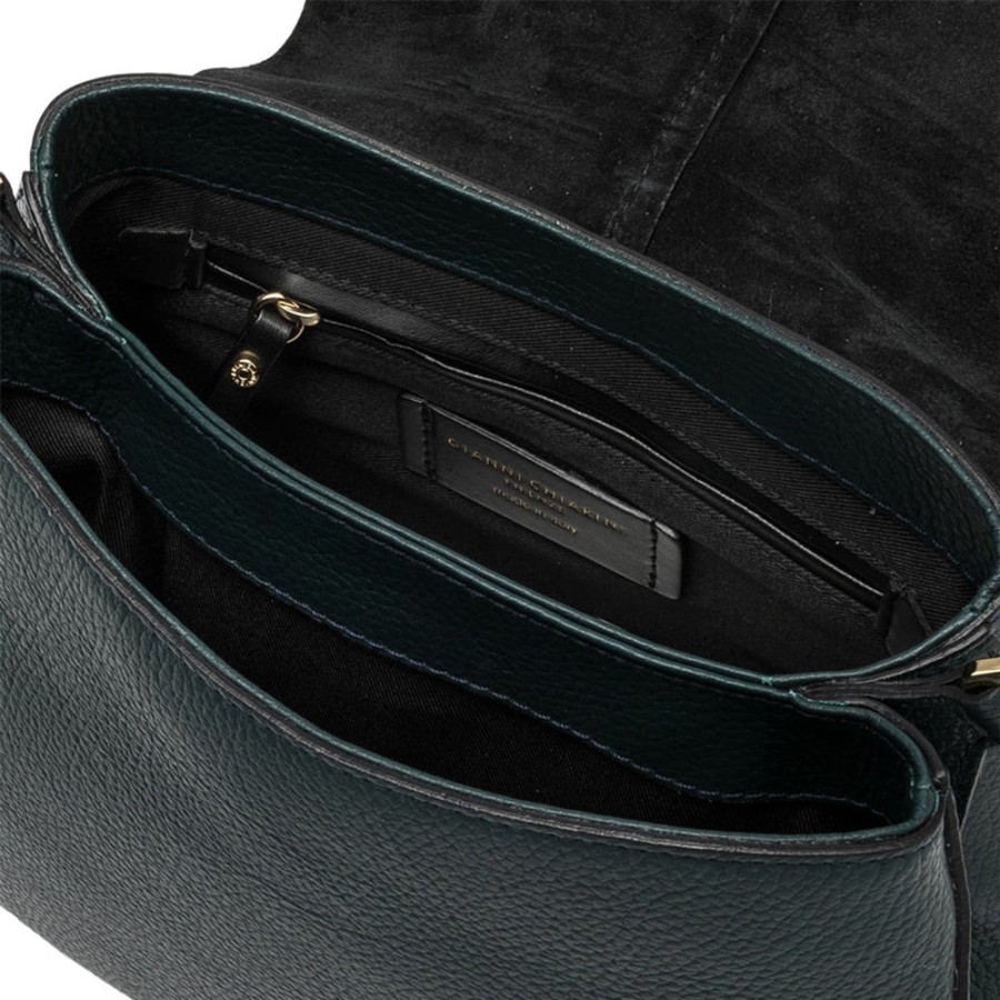 New GIANNI Dark Green Leather Helena Saddle Bag