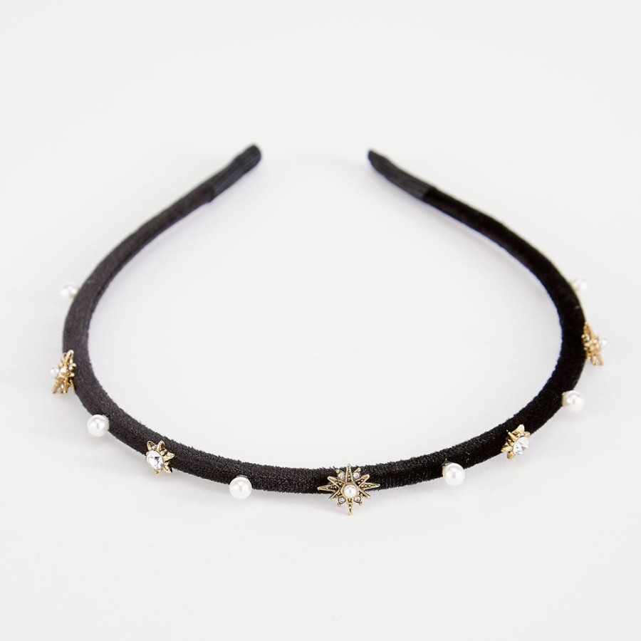 Wholesale PARKSIDE Black Velvet Jewel/Pearl Thin Headband