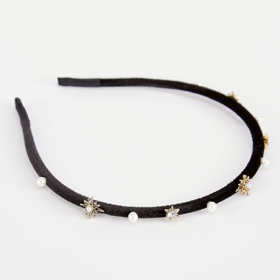 Wholesale PARKSIDE Black Velvet Jewel/Pearl Thin Headband