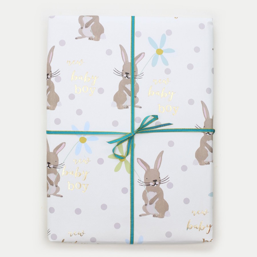 Wholesale Caroline Gardner Bunny New Baby Boy Wrapping Paper