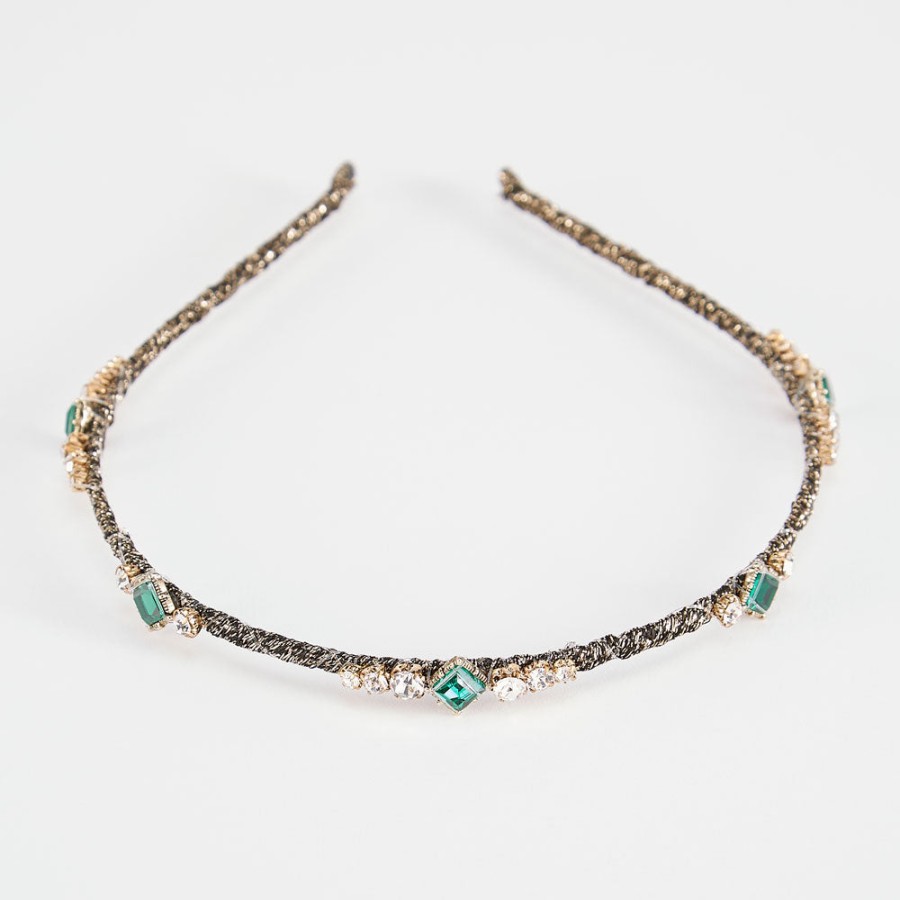 New PARKSIDE Gold/Emerald Crystal Thin Headband