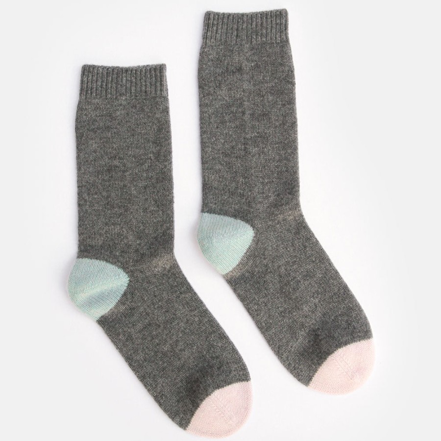 Clearance Caroline Gardner Dark Grey/Light Blue/Pale Pink Cashmere Bedsocks