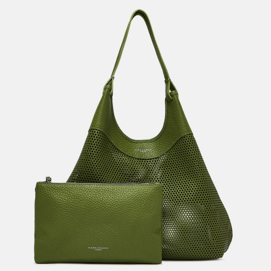 Hot GIANNI Green Leather Cut Out Dua Tote Bag